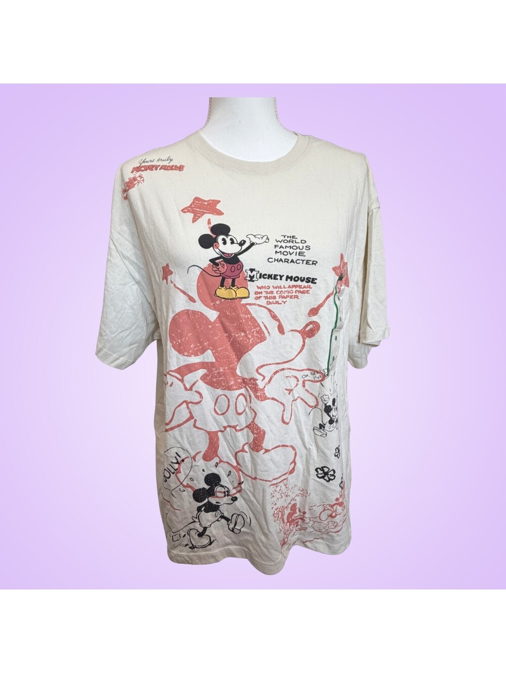 Disney Mickey Mouse Womens Medium Oversized Graphic T Shirt Jerry Leigh Cotton